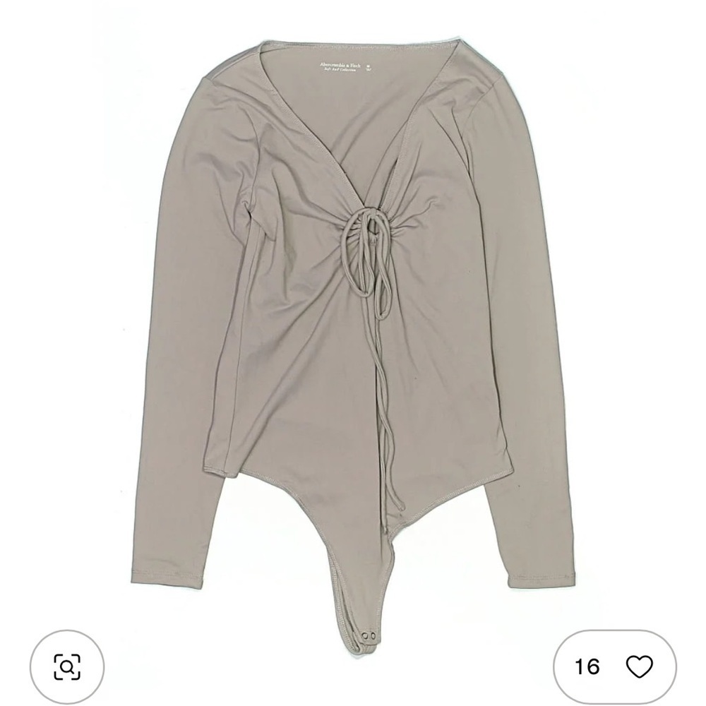 Abercrombie & Fitch Soft Collection Gray Key Hole Tie Chest Long Sleeve Bodysuit